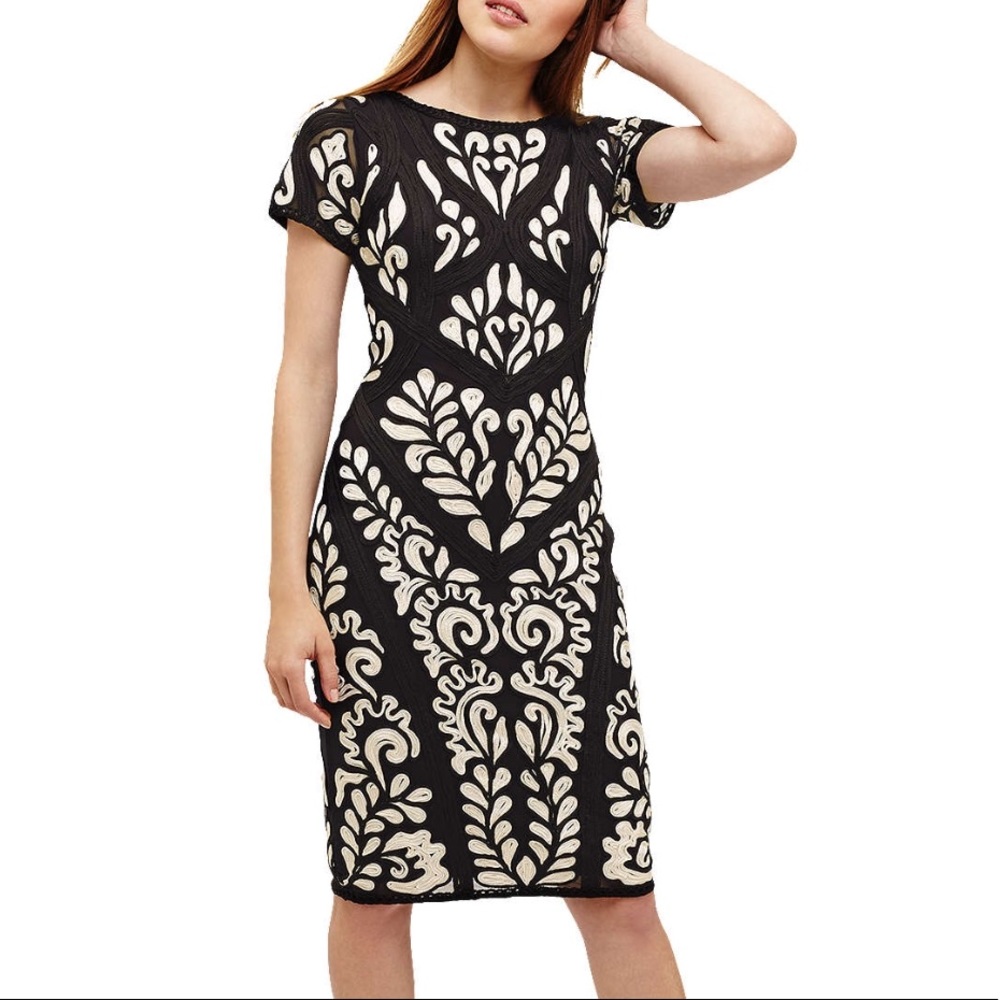 •Phase Eight• Oyster/Navy Sanna Tapework Dress